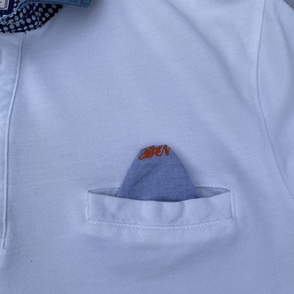 Black Number Polo Shirt Men's Size M/L White with Blue Collar 100% Cotton Pocket - Picture 6 of 13